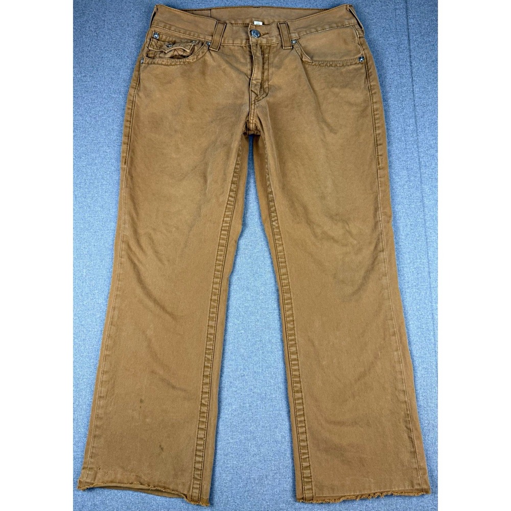 True Religion Mens 34 Straight Jeans Brown Flap Pocket Horseshoe Made Mexico